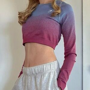 Gymshark Long Sleeve Blue and Pink Crop Top
